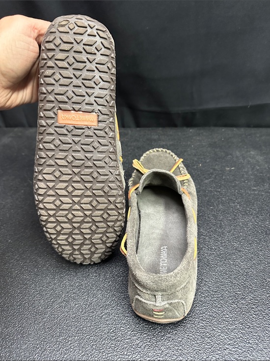 Minnetonka Grey Suede Moccasin Loafers with Tan Laces size 10 W main image 8